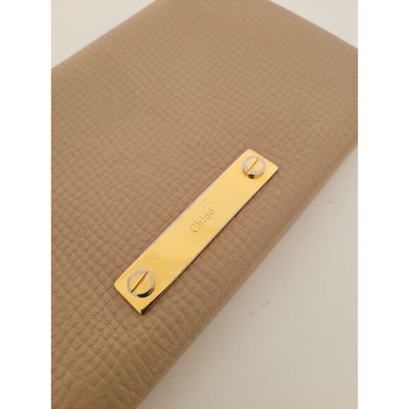 Chloe Auth Geniue Leather Folding Wallet Beige Clutch Logo Large Phone Designer - Picture 15 of 15